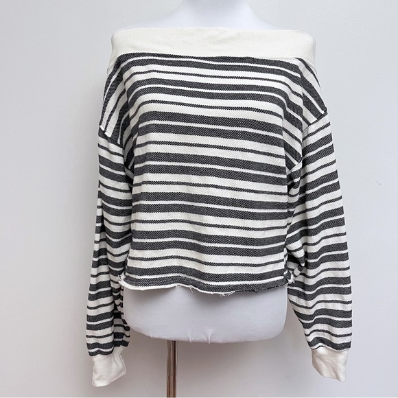 By Together Striped Raw Hem Slouchy Oversized Off The Shoulder Sweater Medium - Picture 1 of 9